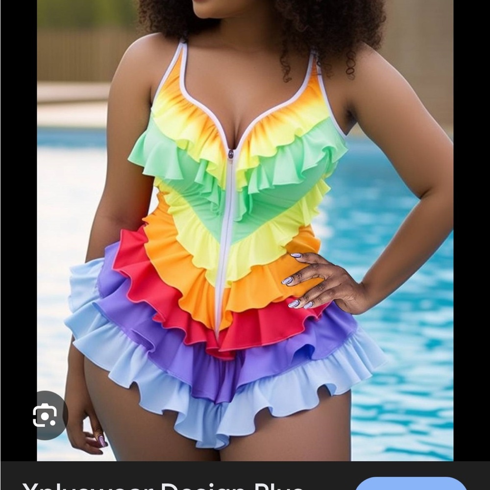 XPLUSWEAR Multi-Colored   Ruffled Swimsuit 2pc Swimsuit